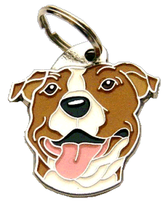 STAFFORDSHIRE TERRIER AMÉRICAIN BLANC/BRUN <br> (Médaille chien, gravure gratuite)